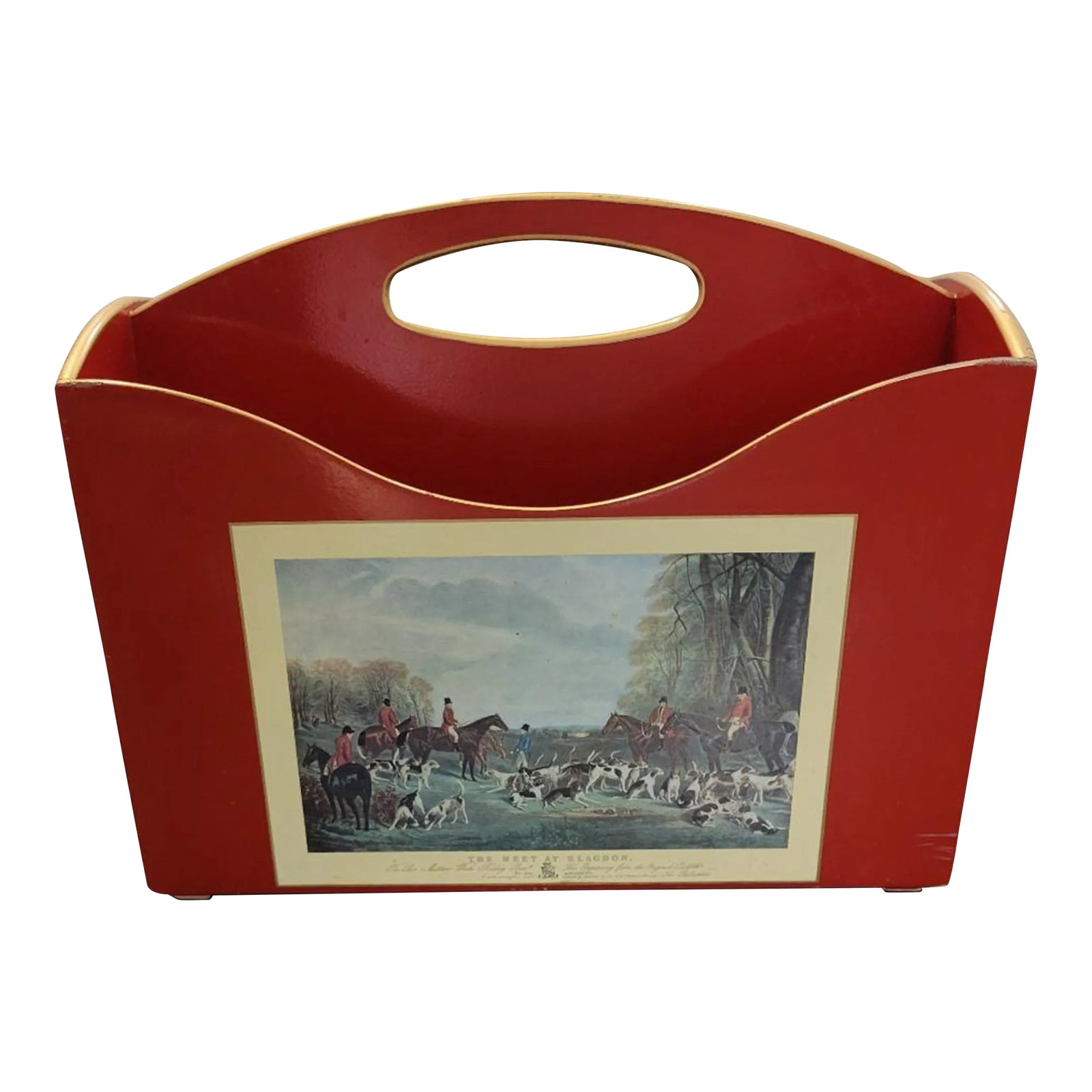 Vintage English Brooks Brothers Red Magazine Rack With Hunt Scene ...