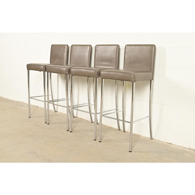 Mid-Century Modern Steelcase Coalesse Modern Leather and Chrome Bar Stools, Set of Four For Sale - Image 3 of 13