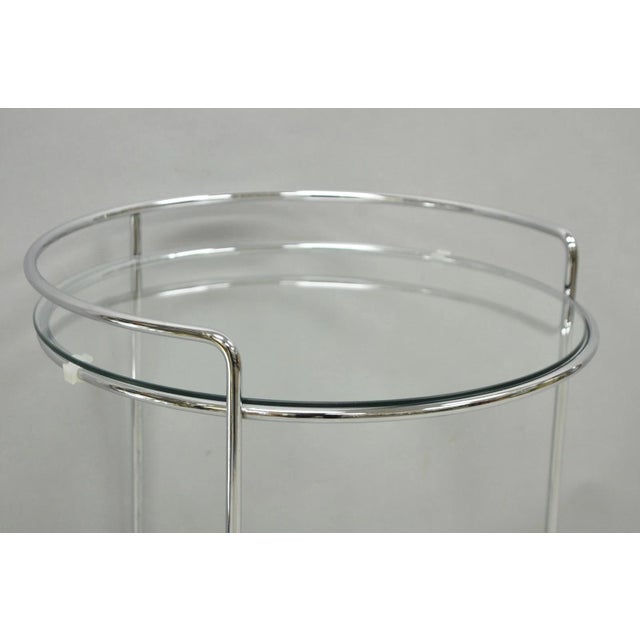 Silver Vintage Mid Century Modern Chrome Round Glass 2 Tier Rolling Bar Cart Side Table For Sale - Image 8 of 11