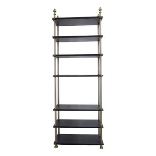 Mixed Metals Vintage Etagere With Seven Faux Leather Shelves For Sale