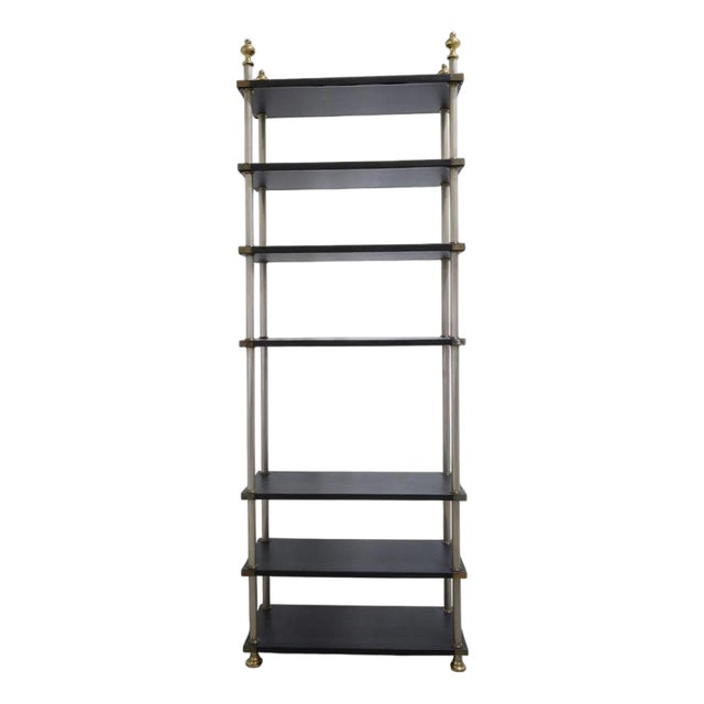 Mixed Metals Vintage Etagere With Seven Faux Leather Shelves For Sale