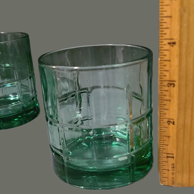 Mid-Century Modern Vintage Four Anchor Hocking u.s.a Low Ball Green Glasses Marked For Sale - Image 3 of 6