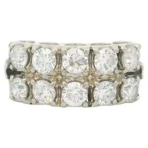 Mid-Century 2.0 Carat Diamond Double Row Band Ring in 14K White Gold