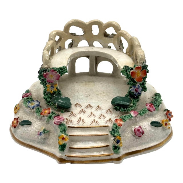 19th-Century Staffordshire Porcelain Floral Garden Bower With Gilt Steps For Sale