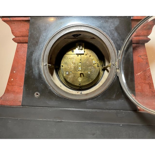 Heavy Antique 19th Century R. Stuart Egyptian Revival Marble Bronze Mantle Clock For Sale - Image 15 of 16