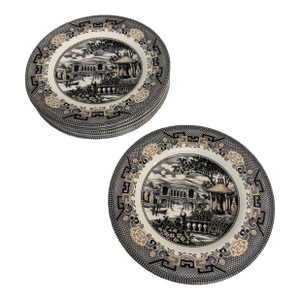 Royal Stafford Willow Black & Gold Salad Plates - 4 Pieces
