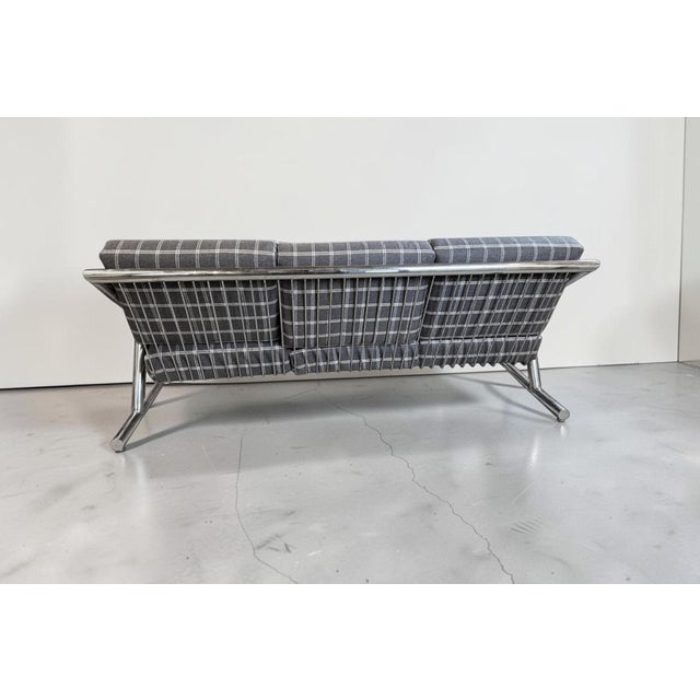 Mid Century Chrome Sofa by Italian Designer Plato Ginello, With Pollack Wool Plaid Fabric For Sale - Image 6 of 12