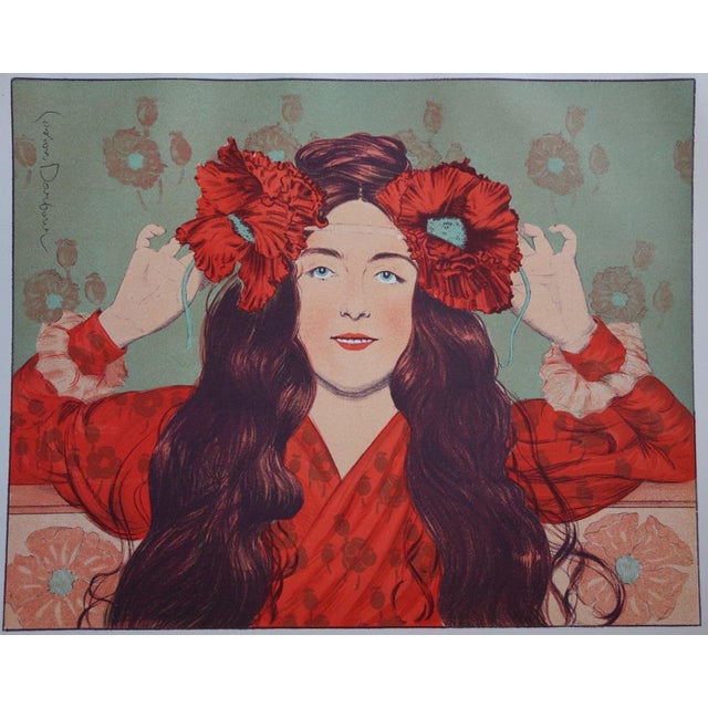 Gaston Darbour, Young Girl with Poppies, Original Signed Lithograph For Sale - Image 6 of 6