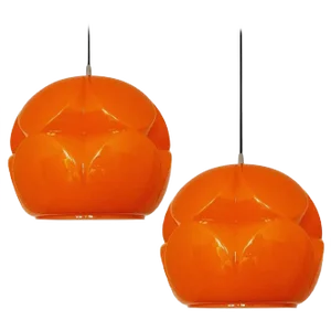 Geometrical Cast Opaque Orange Glass Fixtures from Peill & Putzler, Set of 2