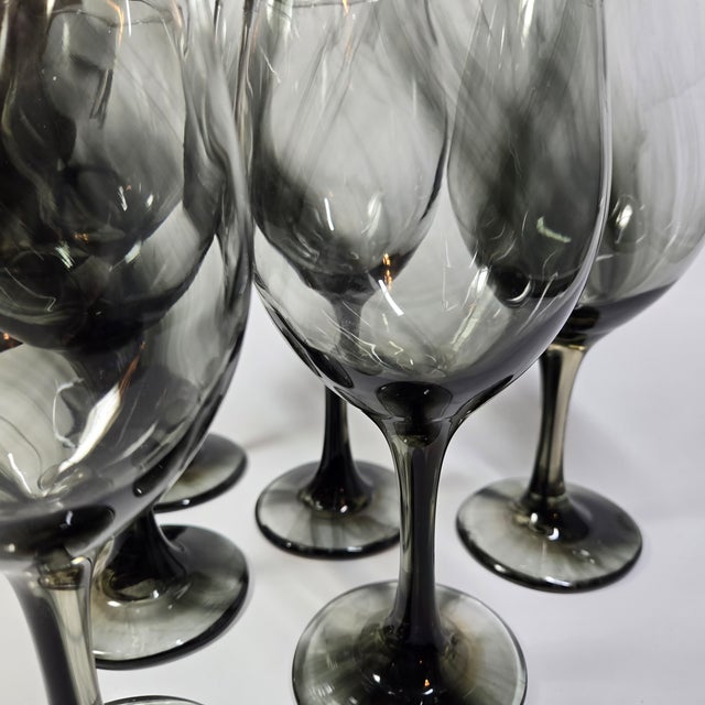 Glass Grey Smoke Goblets- Set if 6 For Sale - Image 7 of 11