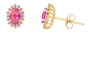 Sparkling Oval Ruby Diamond Halo Stud Earrings for Her- a Pair