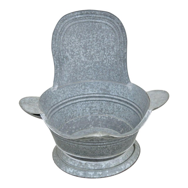 Antique Galvanized Metal Tin Cowboy Bathtub Sit Down Hip Tub With