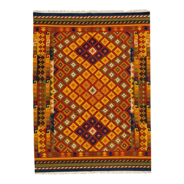 2020s Modern Kilim Handmade Multicolor Geometric Wool Rug For Sale