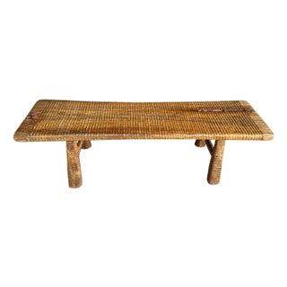 Andrianna Shamaris Impressive Hand Carved Natural Teak Wood Bench For Sale