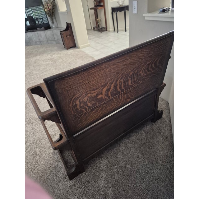 Vintage Carved Oak Monk's Bench For Sale In Palm Springs - Image 6 of 10
