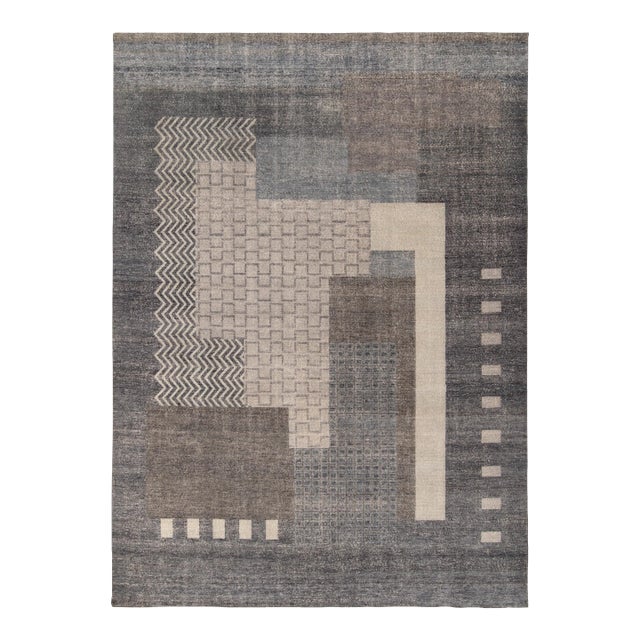 Rug & Kilim’s Blocks Rug in Charcoal, 9x12 For Sale