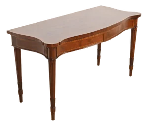 Arthur Brett & Sons English Regency Louis XVI Banded Mahogany Serpentine Sideboard Buffet or Console Table, Newly Refinished