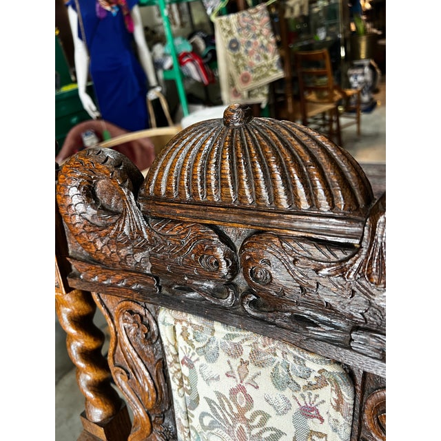 1970s 1970s English Style Carved Wooden Barley Twist Accent Chair For Sale - Image 5 of 10