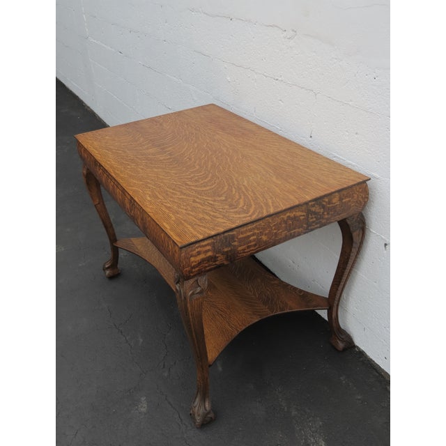 Early 1900s Ball and Claw Feet Tiger Oak Writing Office Desk Library Table 6410 For Sale - Image 9 of 17