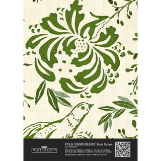Mind the Gap Folk Embroidery Fern Green Wallpaper, Sample For Sale
