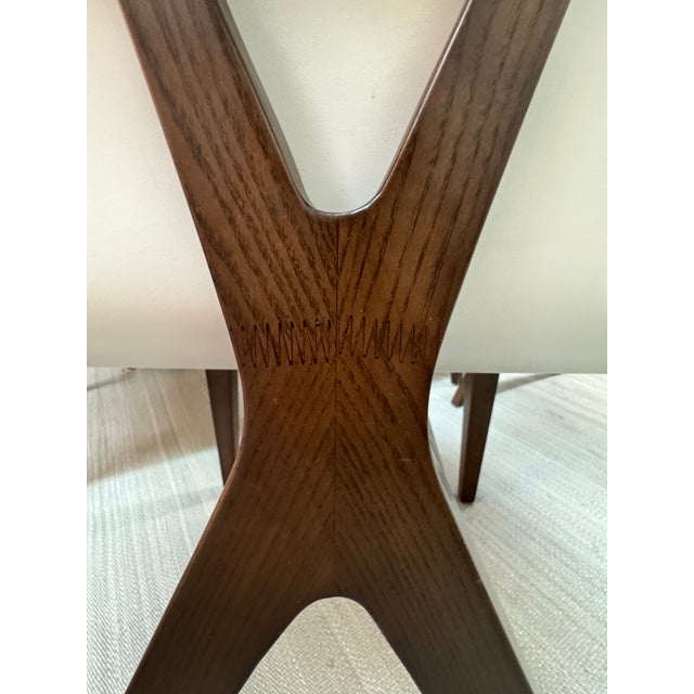 X-Back White Leather and Dark Walnut Wood Dining Side Chairs, Set of Ten For Sale - Image 11 of 12