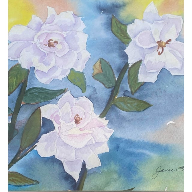 Vintage Framed Watercolor on Paper Floral Study “White Wild Rose” Artist Janie Smith Thomas Nevada For Sale In Washington DC - Image 6 of 12
