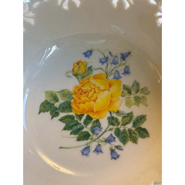 1990s Lenox "Victorian Rose" Pattern Reticulated Central Floral Design 9.5" Diameter Centerpiece/Serving Bowl For Sale - Image 12 of 14