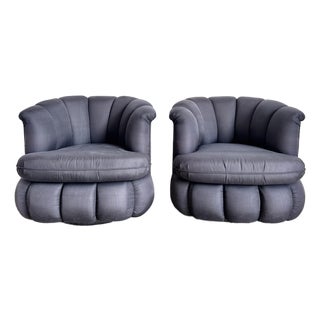Postmodern Black Clam Shells Swivel Lounge Chairs - A Pair For Sale