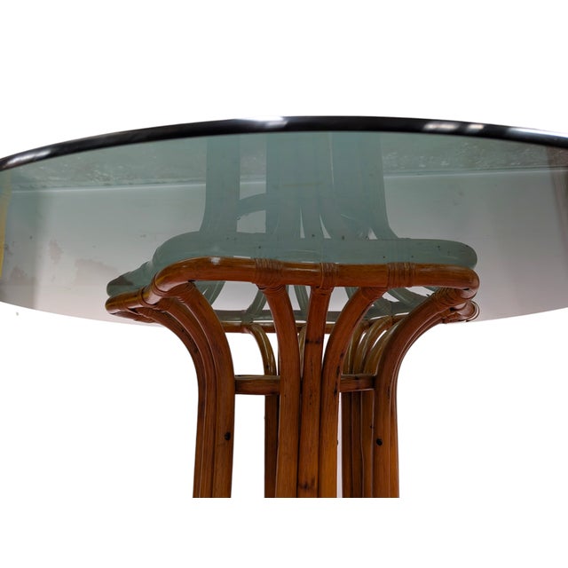Round Wicker Table with Smoked Glass Top, 20th Century For Sale - Image 4 of 6