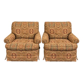 Vintage Jessica Charles Upholstered Swivel Chairs - A Pair For Sale