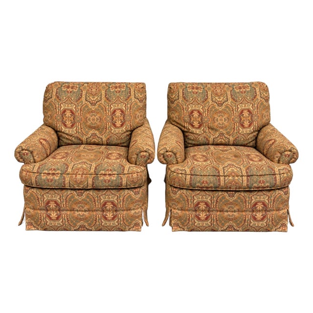 Vintage Jessica Charles Upholstered Swivel Chairs - A Pair For Sale