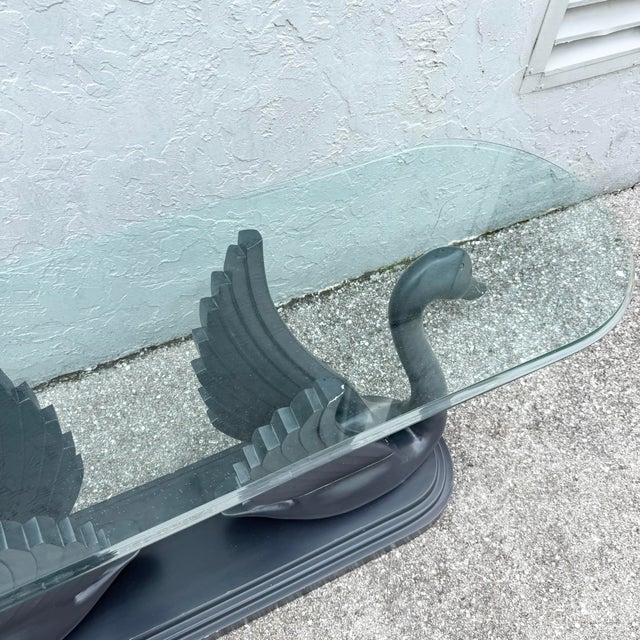 Art Deco Carved and Painted Swan Glass Top Console For Sale - Image 4 of 10