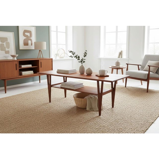 Danish Teak Coffee Table with Y-Shaped Legs and Magazine Shelf, 1960s For Sale - Image 4 of 13