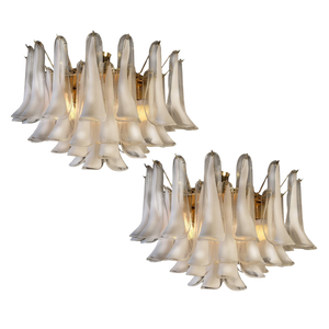 White Petals Murano Glass Chandeliers, Set of 2