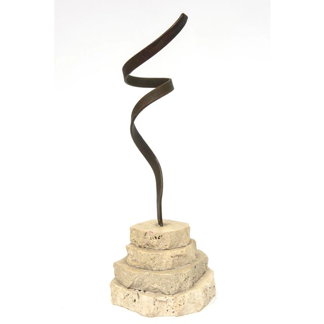 Vintage Travertine and Twisted Steel Abstract Sculpture 70's For Sale In Miami - Image 6 of 8