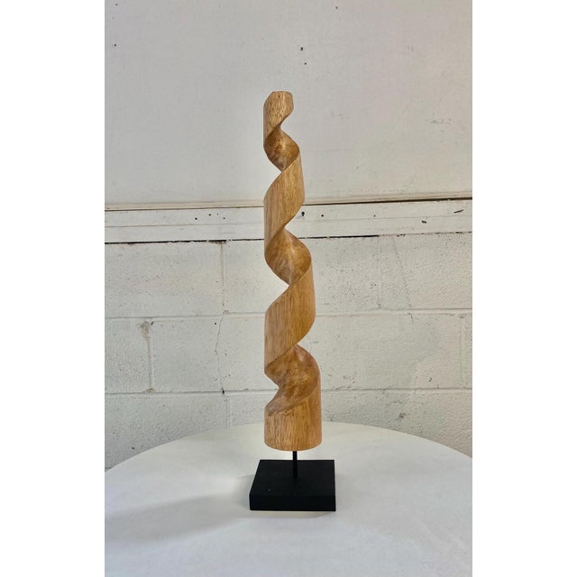 Modern Unique Wood Art Sculpture Very cool & sleek modern sculpture made of wood “turned cork screw”. Mounted on modern...