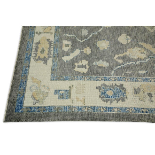 Modern Early 21st Century Gray Floral Design Handwoven Wool Turkish Oushak Rug 6'1" X 8'4" For Sale - Image 3 of 8