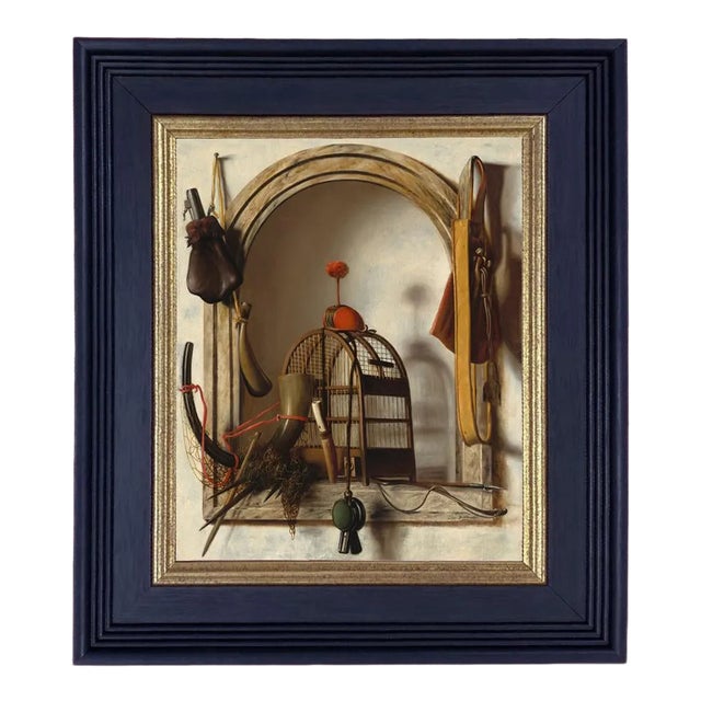 "Niche with Falconry" After Christoffel Pierson Contemporary Reproduction Print on Canvas, Black Frame, 8 x 10 For Sale