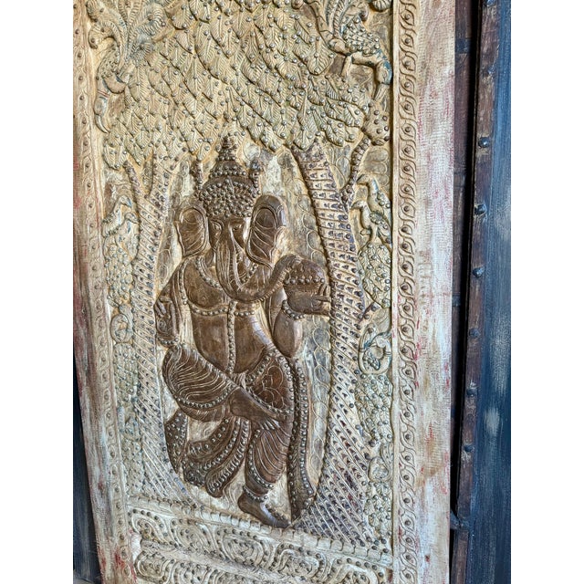 1920s Vintage Dancing Ganesha Wall Art Door – Brass-Studded Custom Temple Barn Door Panel84 For Sale - Image 5 of 6