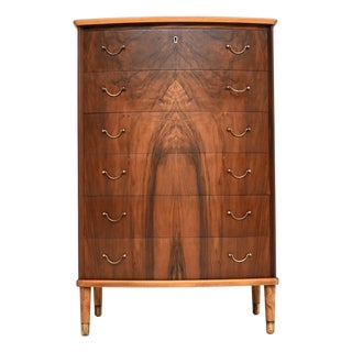 Vintage Danish Walnut and Brass Chest of Drawers, 1960s For Sale