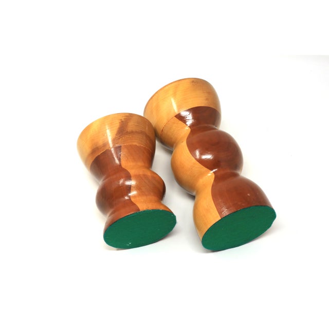 Wood Vintage Mid Century Handmade Wooden Candle Holders - a Set For Sale - Image 7 of 10