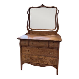 Antique Golden Oak Serpentine Front Dresser For Sale