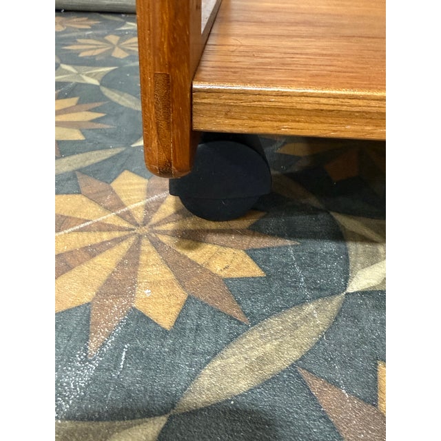 1960s Mid-Century Modern Two-Tier Side Table With Magazine Rack | Wood & Cloth Sling For Sale - Image 5 of 6