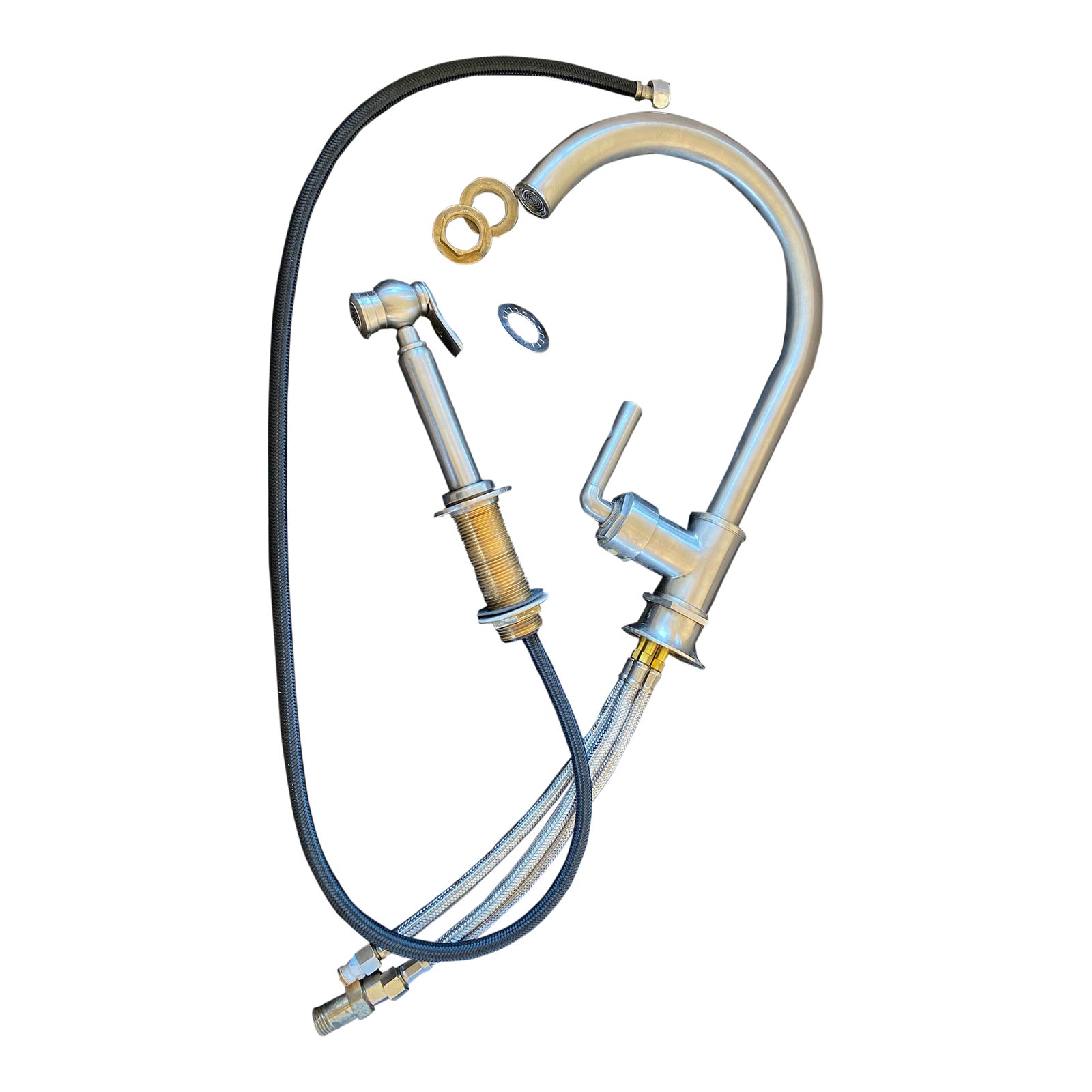 Waterworks Matte Nickel Henry Gooseneck Kitchen Faucet With Side Spray