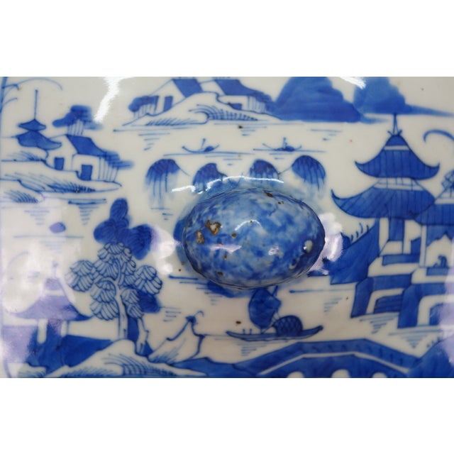 Antique Chinese Export Canton Blue White Serving Platter & Vegetable Tureens - Set of 3 For Sale - Image 15 of 18
