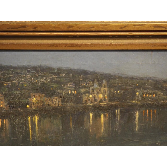 The Italian Seaside at Night, Oil on Canvas Painting, Nicola Ascione (1870-1957) For Sale - Image 4 of 11