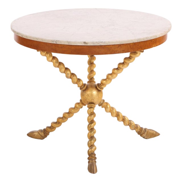 Italian Mid-Century Giltwood & Marble Center Table For Sale