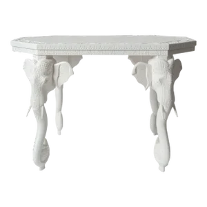 White Carved Wood Elephant Table