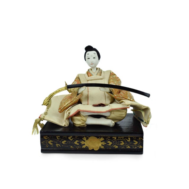 Mid 20th Century Handmade Hand Painted Japanese Imperial Court Hina Doll With Original Case Set of 5 Pieces For Sale - Image 11 of 16