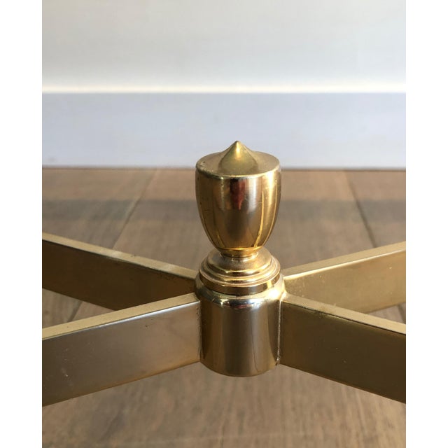 1940s Neoclassical style gold metal coffee table with blueish glass top For Sale - Image 9 of 12